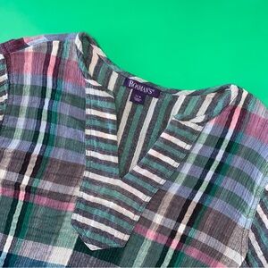Roaman's Womens 22W Tunic Top‎ Plaid Striped Long Sleeve Fringed Hem